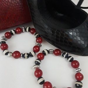 Handcrafted Red Black/White Stretch Bracelet Set